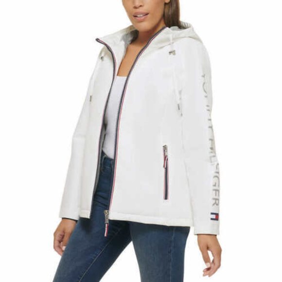 NWT Women's Softshell Hooded Lined Jacket White Tommy Hilfiger - Picture 9 of 11